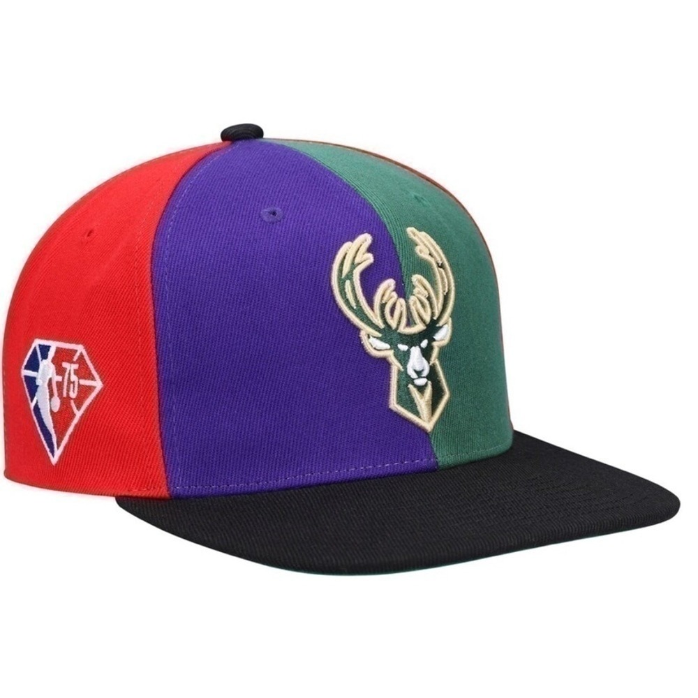 Milwaukee Bucks Mitchell & Ness x Lids Team Era Pinwheel Stripe Snapback Hat NEW - Picture 4 of 16